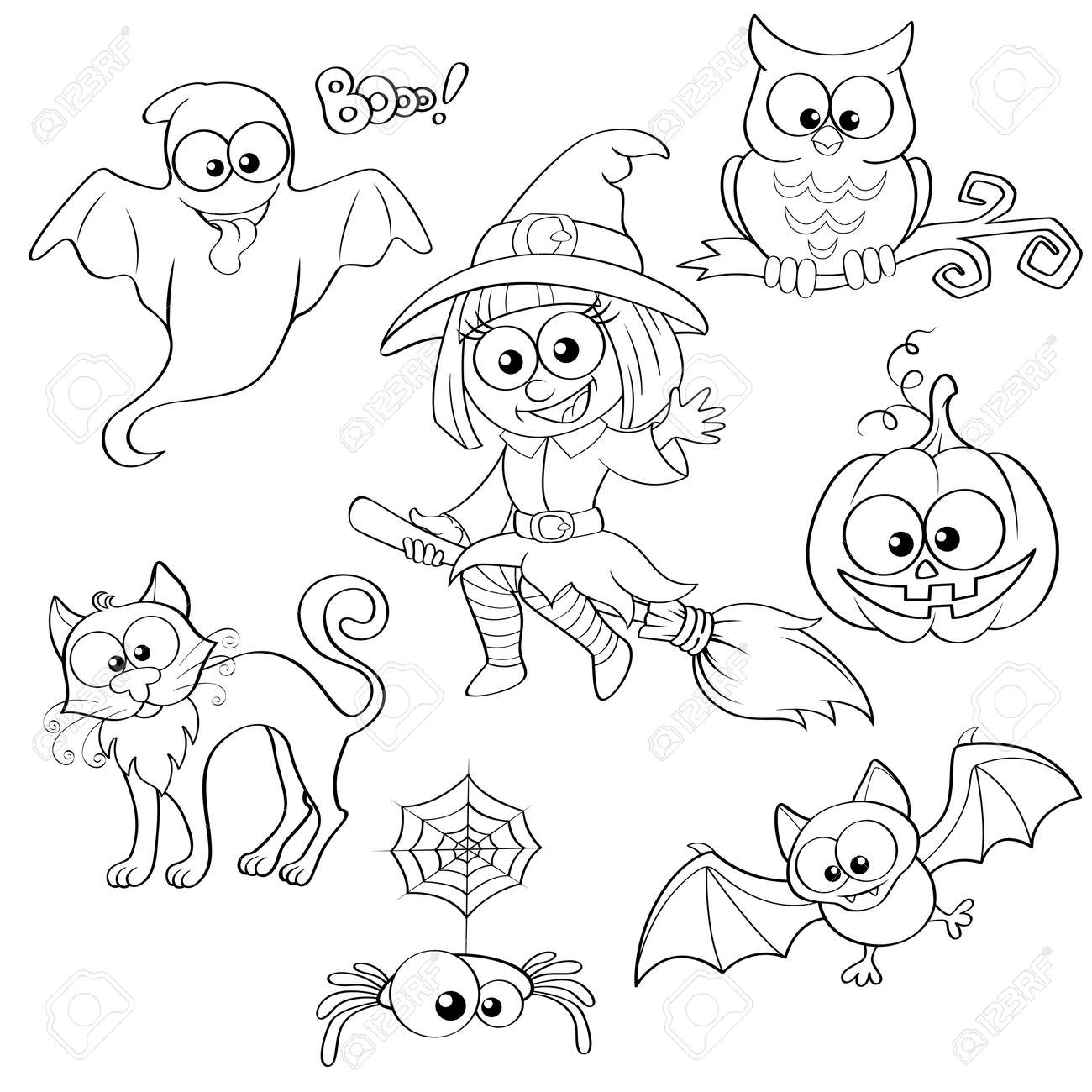 ensemble d elements halloween noir et blanc illustration de vecteur pour le livre coloriage clip art libres droits vecteurs image 46113239 joyeux anniversaire coloriages nana
