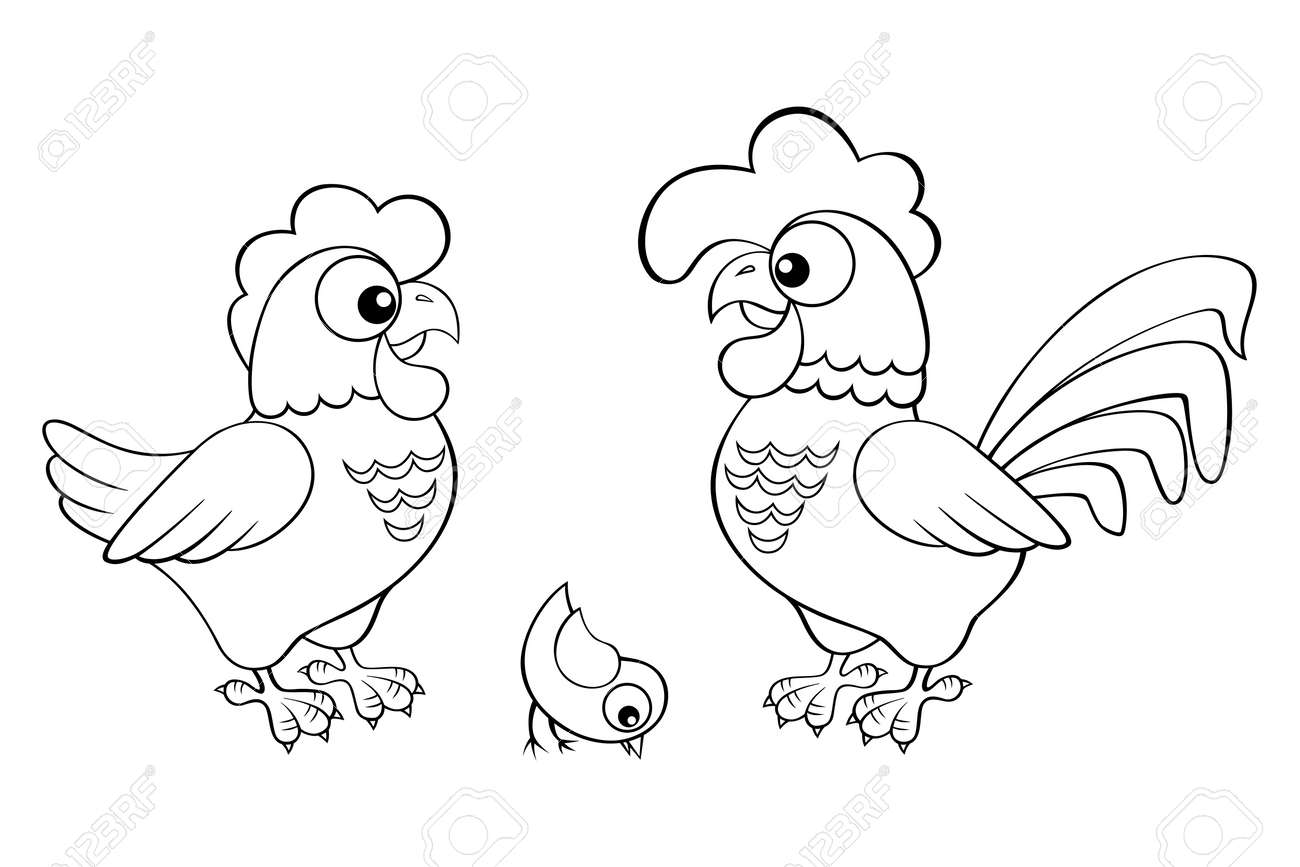 Henne Hahn Und Kuken Schwarz Weiss Vektor Illustration Fur Malbuch Lizenzfrei Nutzbare Vektorgrafiken Clip Arts Illustrationen Image