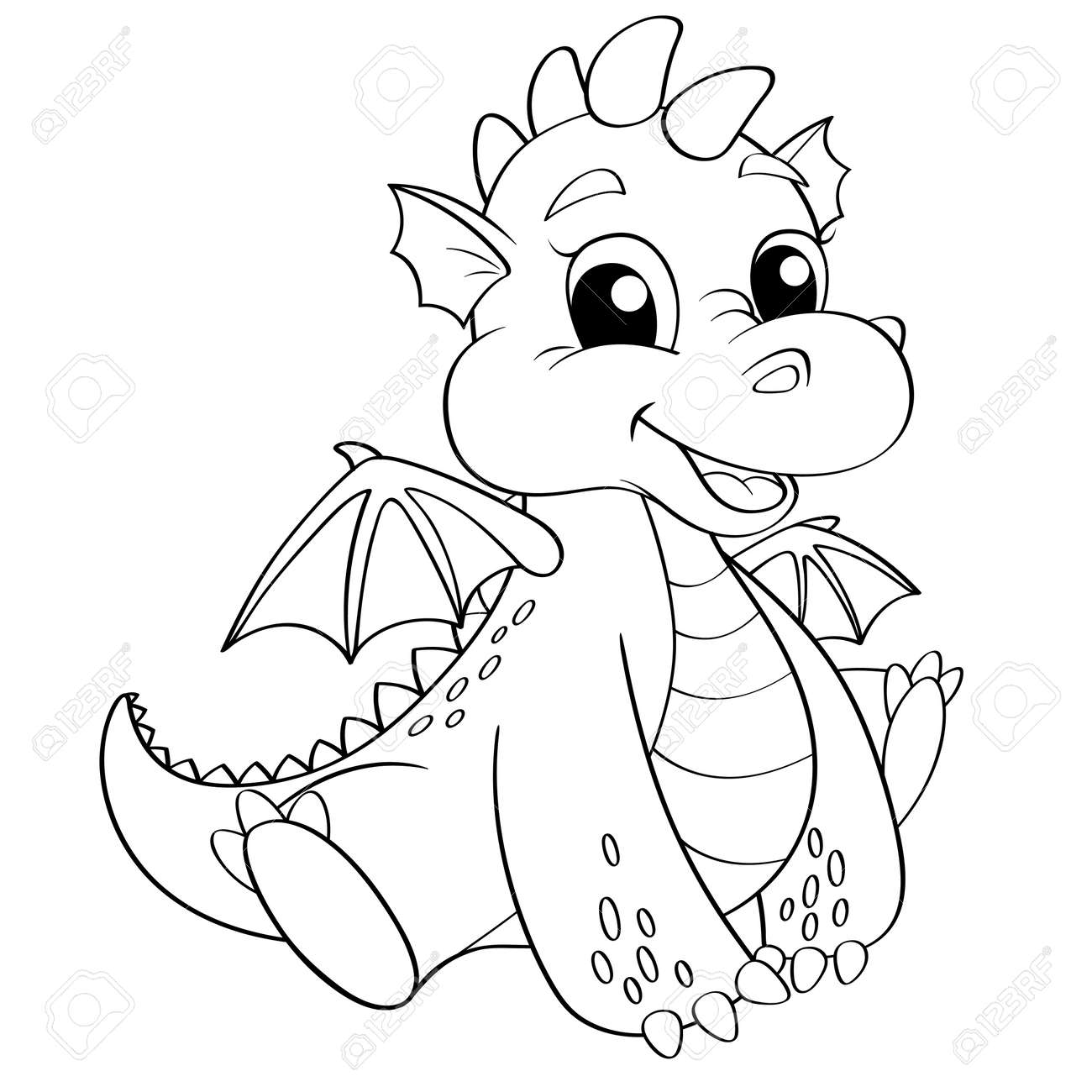 Netter Drache Schwarz-Weiß-Illustration Für Malbuch Lizenzfrei ... Netter Drache Schwarz-Weiß-Illustration Für Malbuch Lizenzfrei ...
