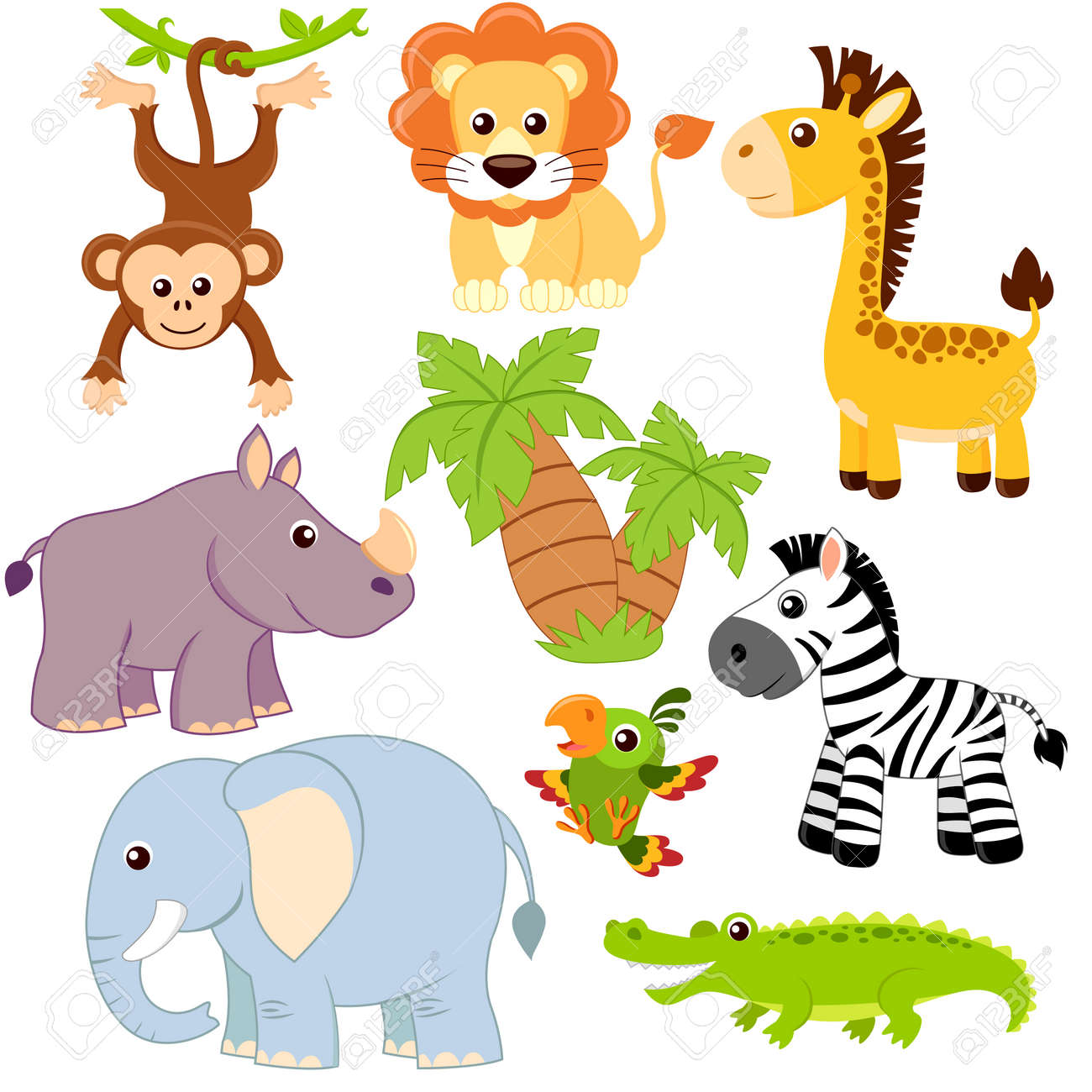 Jungle Animals. Lion, Elephant, Giraffe, Monkey, Parrot, Crocodile, Zebra And Rhinoceros Royalty Free SVG, Cliparts, Vectors, And Stock Illustration. Image 80044104. Jungle Animals. Lion, Elephant, Giraffe, Monkey, Parrot, Crocodile, Zebra And Rhinoceros Royalty Free SVG, Cliparts, Vectors, And Stock Illustration. Image 80044104.