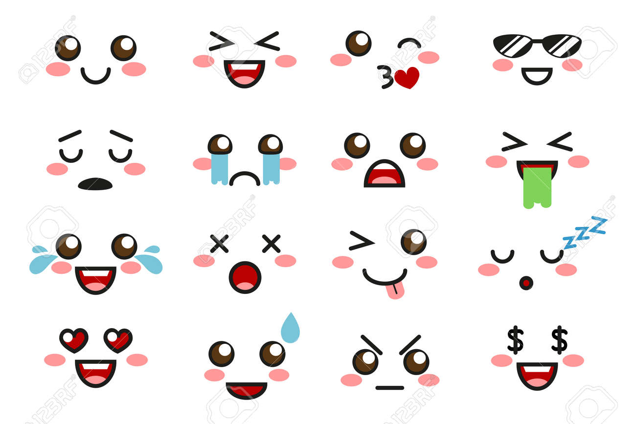 emojis set on white background cute emoticons vector illustration vector emojis