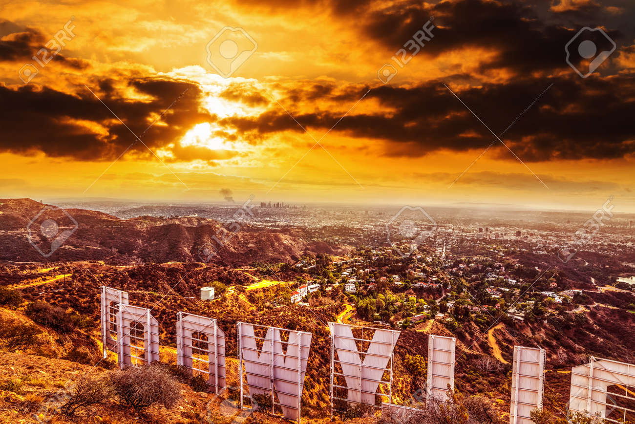 Los Angeles, CA, USA - October 28,2016: Colorful sky over Hollywood sign - 88937090 Los Angeles, CA, USA - October 28,2016: Colorful sky over Hollywood sign - 88937090