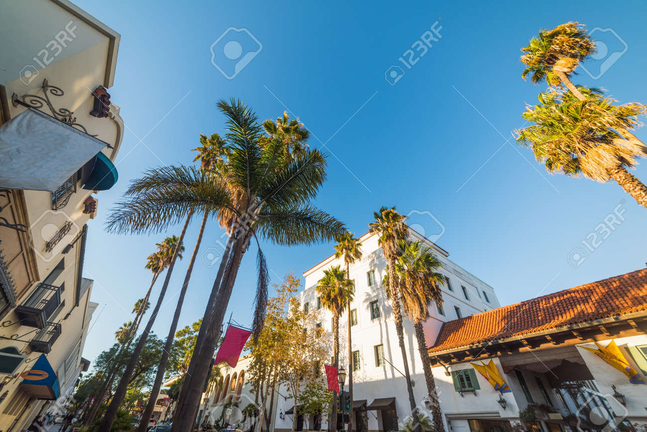 State street in Santa Barbara on a clear day, California - 94656971 State street in Santa Barbara on a clear day, California - 94656971