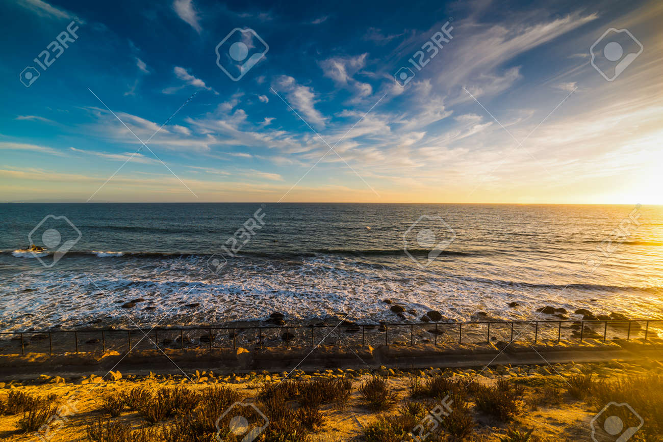 Colorful Sunset In Malibu Beach Los Angeles California Stock