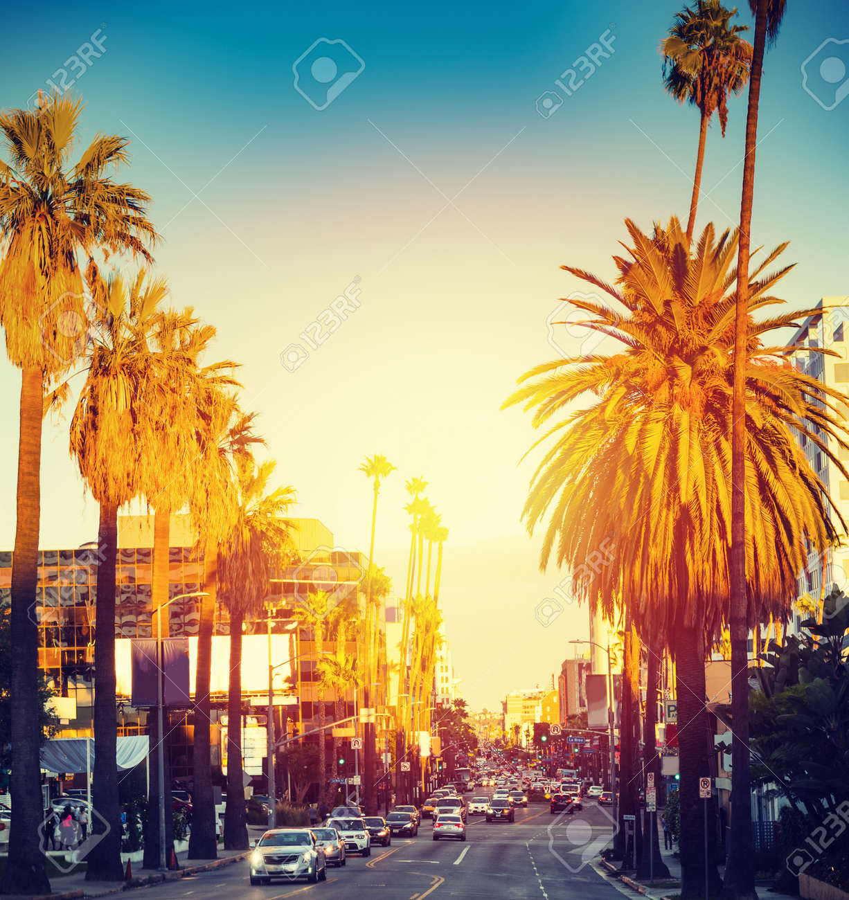 Colorful sunset in Hollywood. Los Angeles, California - 132226352 Colorful sunset in Hollywood. Los Angeles, California - 132226352