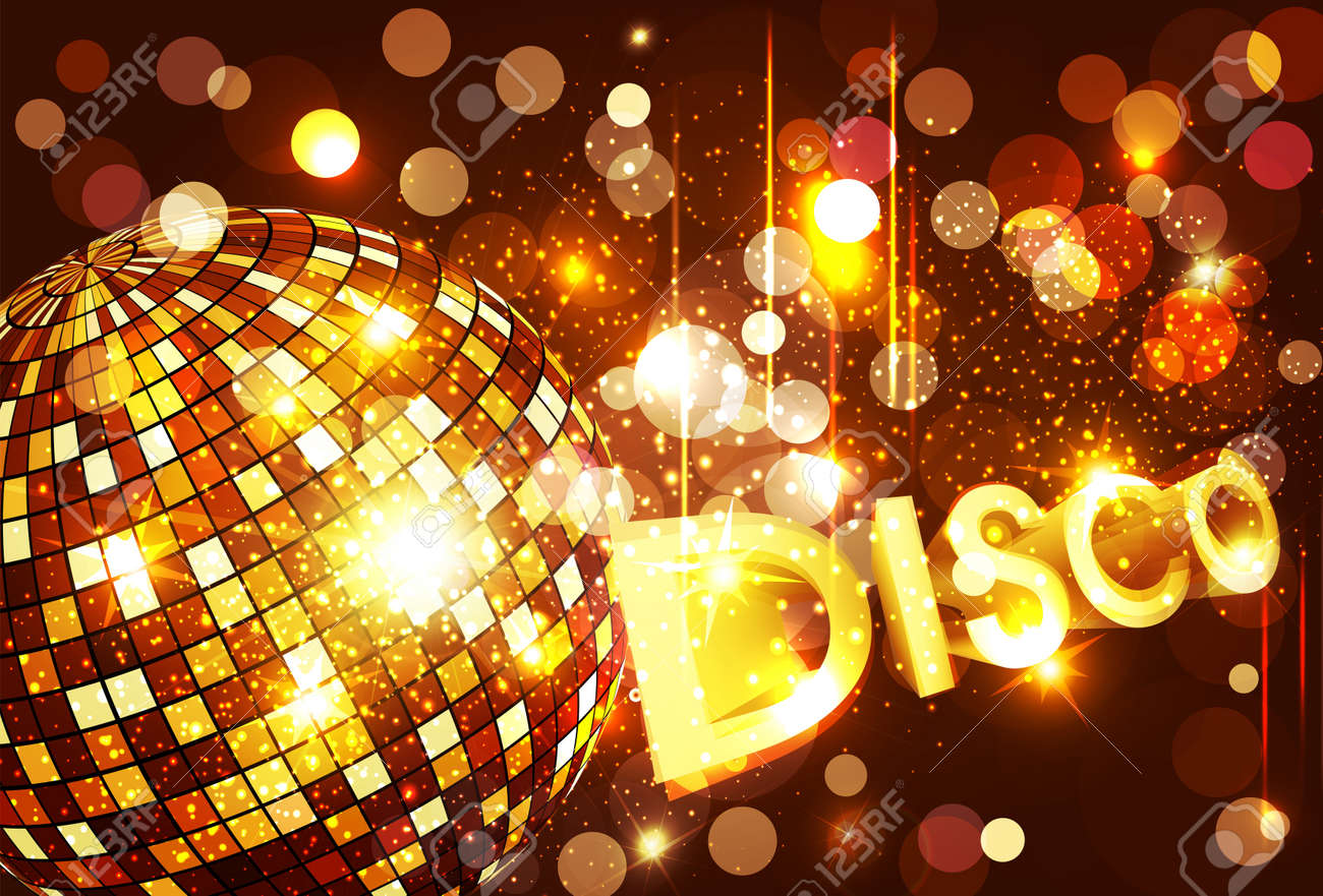Vector Disco Background With Golden Disco Ball And Gold Lettering Royalty Free Cliparts Vectors And Stock Illustration Image 17591010
