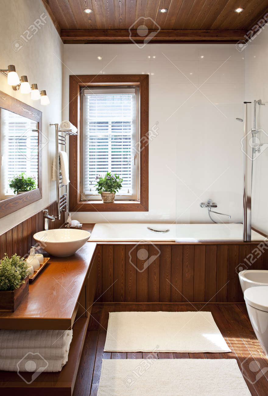 Contemporary residential home bathroom interior in sunlight - 19629548 Contemporary residential home bathroom interior in sunlight - 19629548