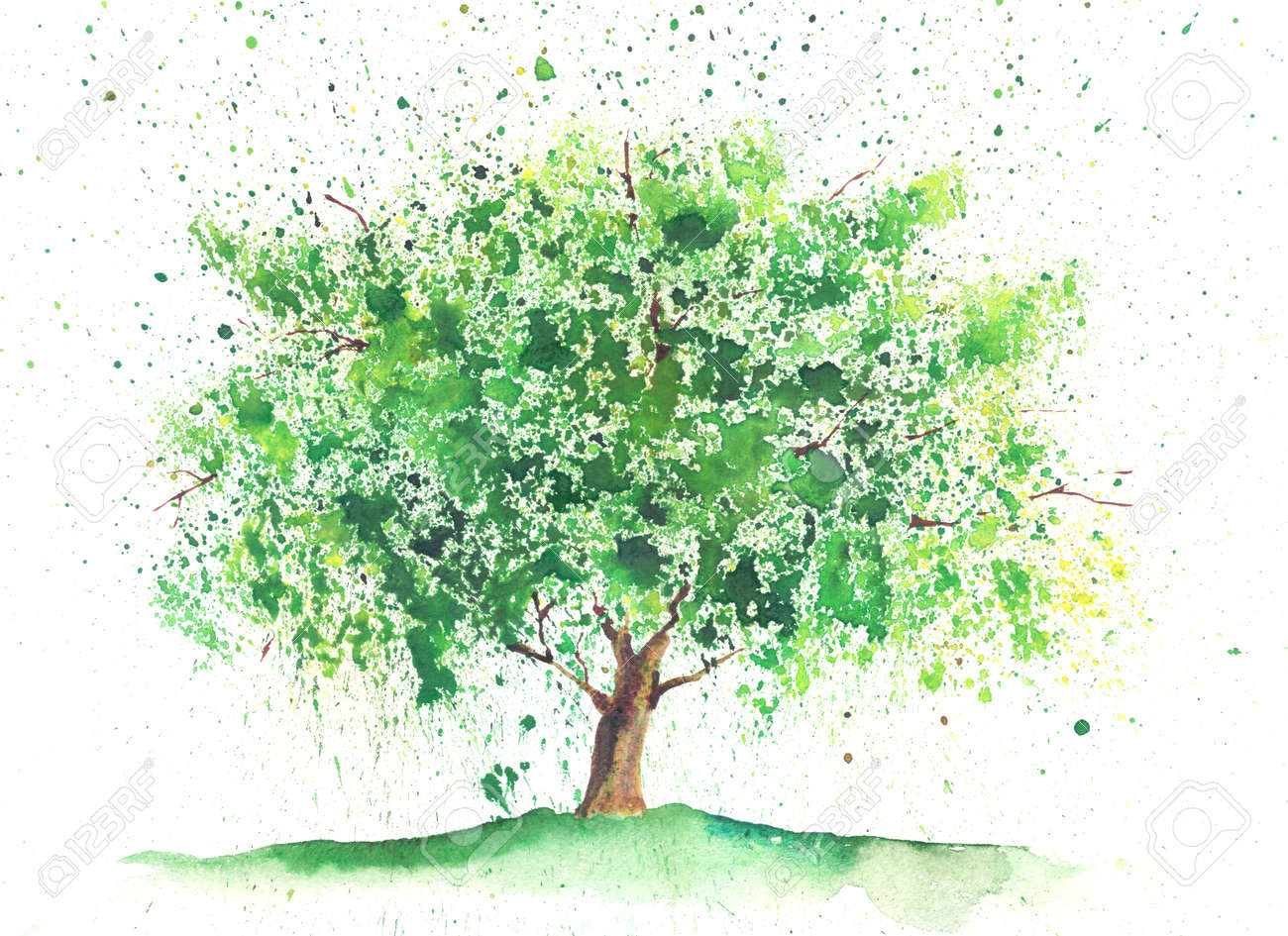 Seasonal watercolor tree painted in a summer theme - 45410748 Seasonal watercolor tree painted in a summer theme - 45410748