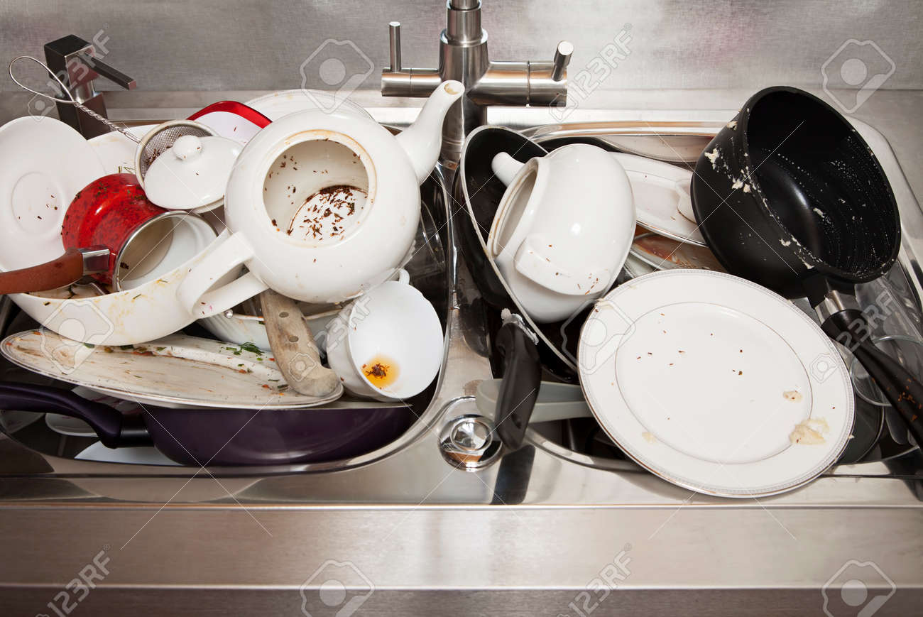 Pile of dirty dishes on sink in the kitchen - 47619974 Pile of dirty dishes on sink in the kitchen - 47619974