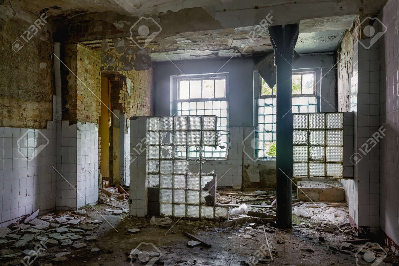 Destroyed Interior Of The Former Kitchen Dining Room Of An Old Abandoned  House Stock Photo, Picture and Royalty Free Image. Image 155478541., image size:1300x867
