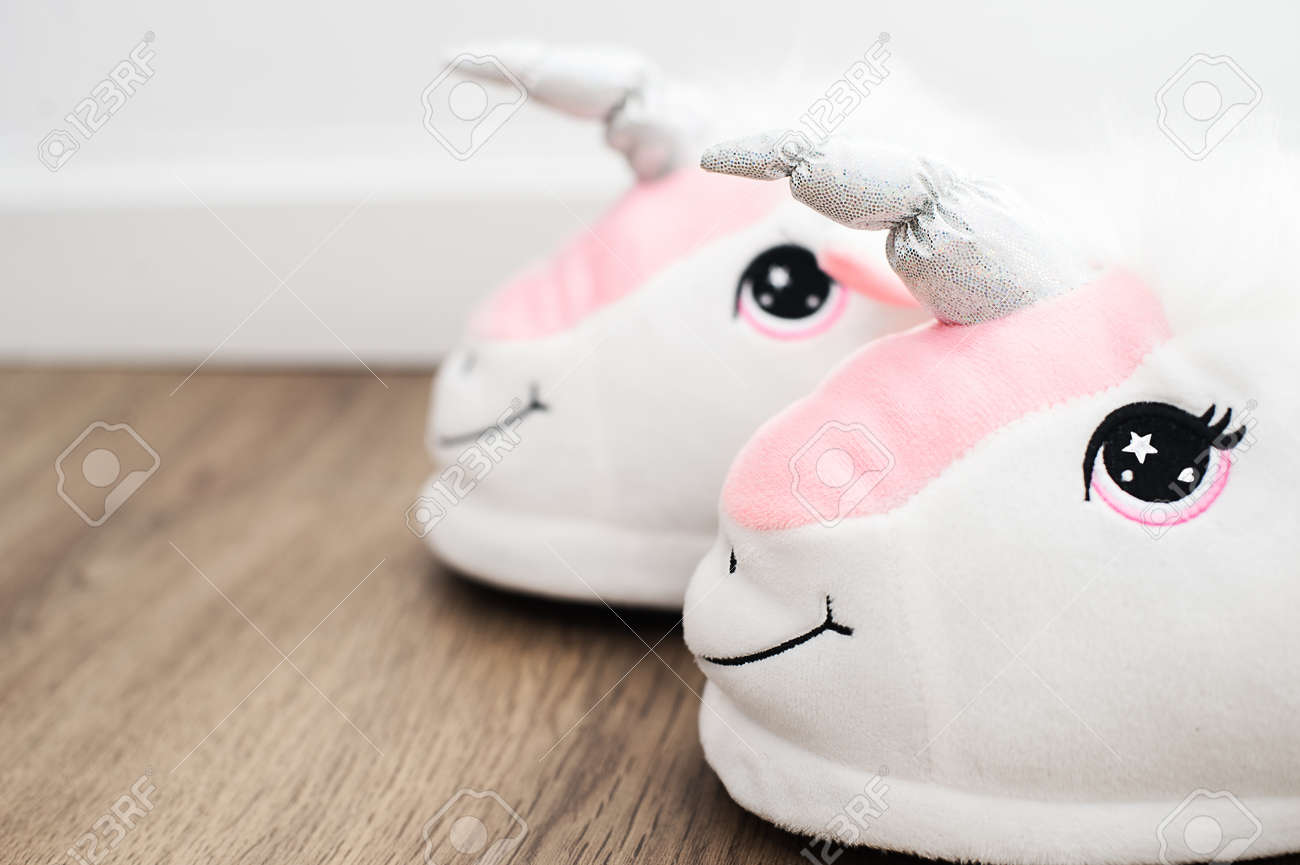 white unicorn slippers