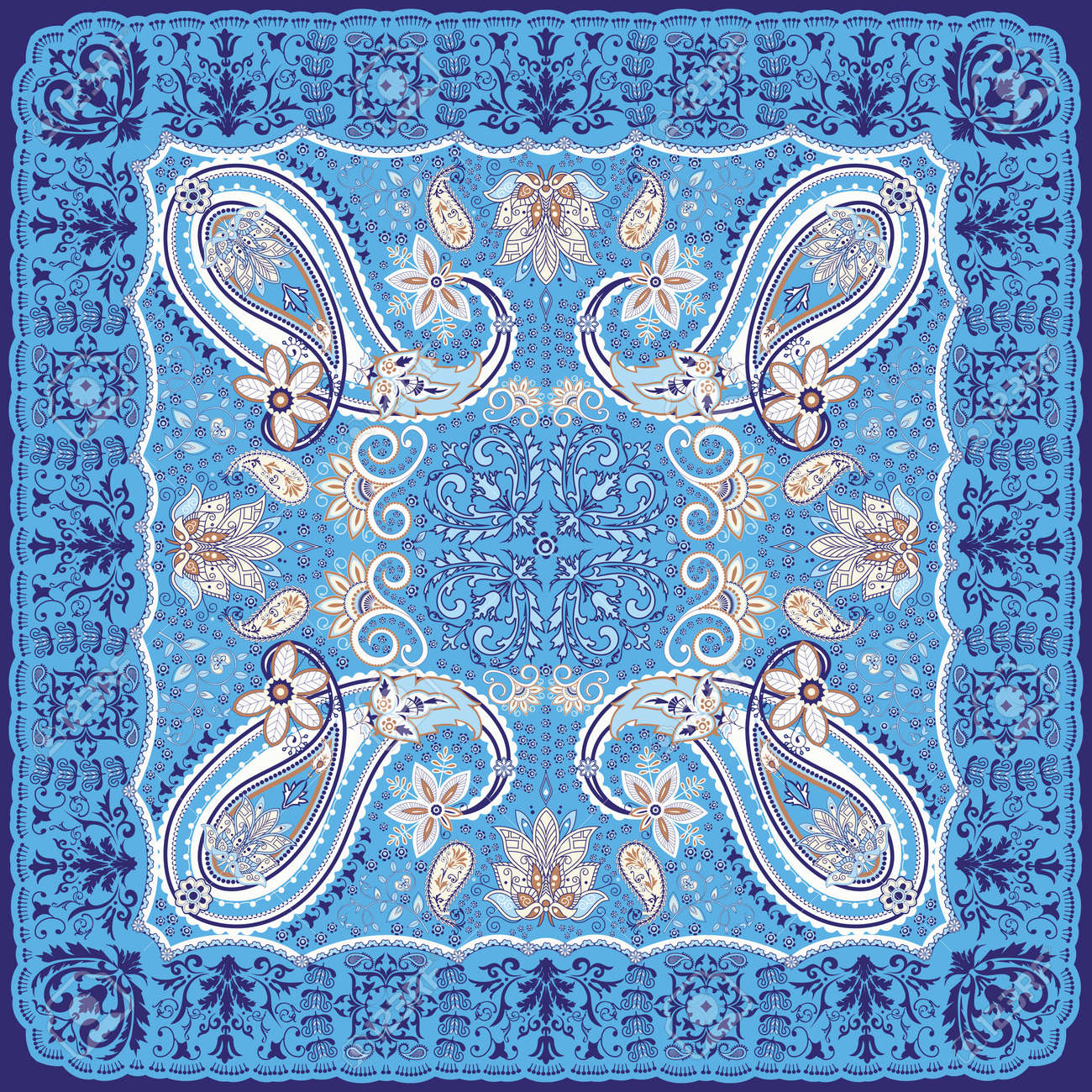 青いペイズリー スカーフ デザイン のイラスト素材 ベクタ Image