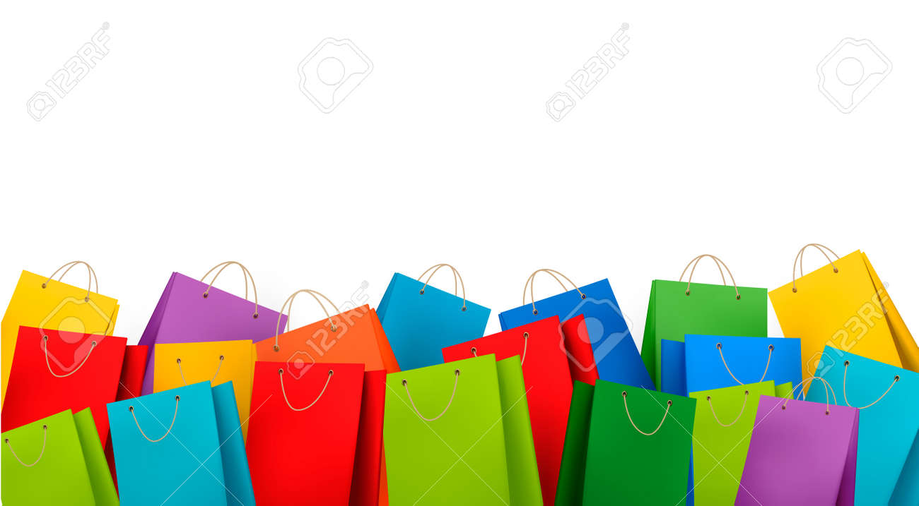 background with colorful shopping bags discount concept vector