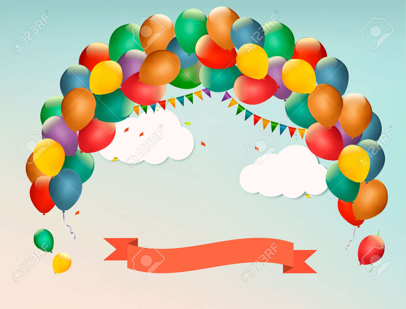 retro holiday background with colorful balloons and a happy birthday retro holiday