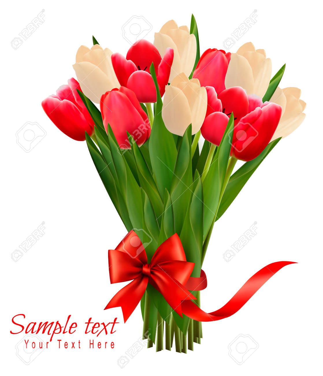 Holiday background with bouquet of colorful flowers with bow and ribbon. Vector illustration - 36944661 Holiday background with bouquet of colorful flowers with bow and ribbon. Vector illustration - 36944661