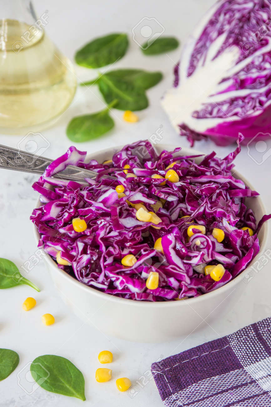 Fresh Red Cabbage Salad With Corn Vegeterian And Diet Food Stock Photo Picture And Royalty Free Image Image 95173156