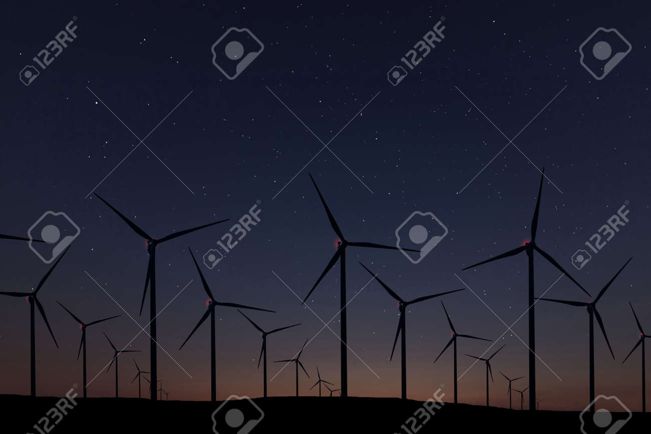 Night Sky Over Wind Farm. Energy and nature Night Sky. - 95458172 Night Sky Over Wind Farm. Energy and nature Night Sky. - 95458172