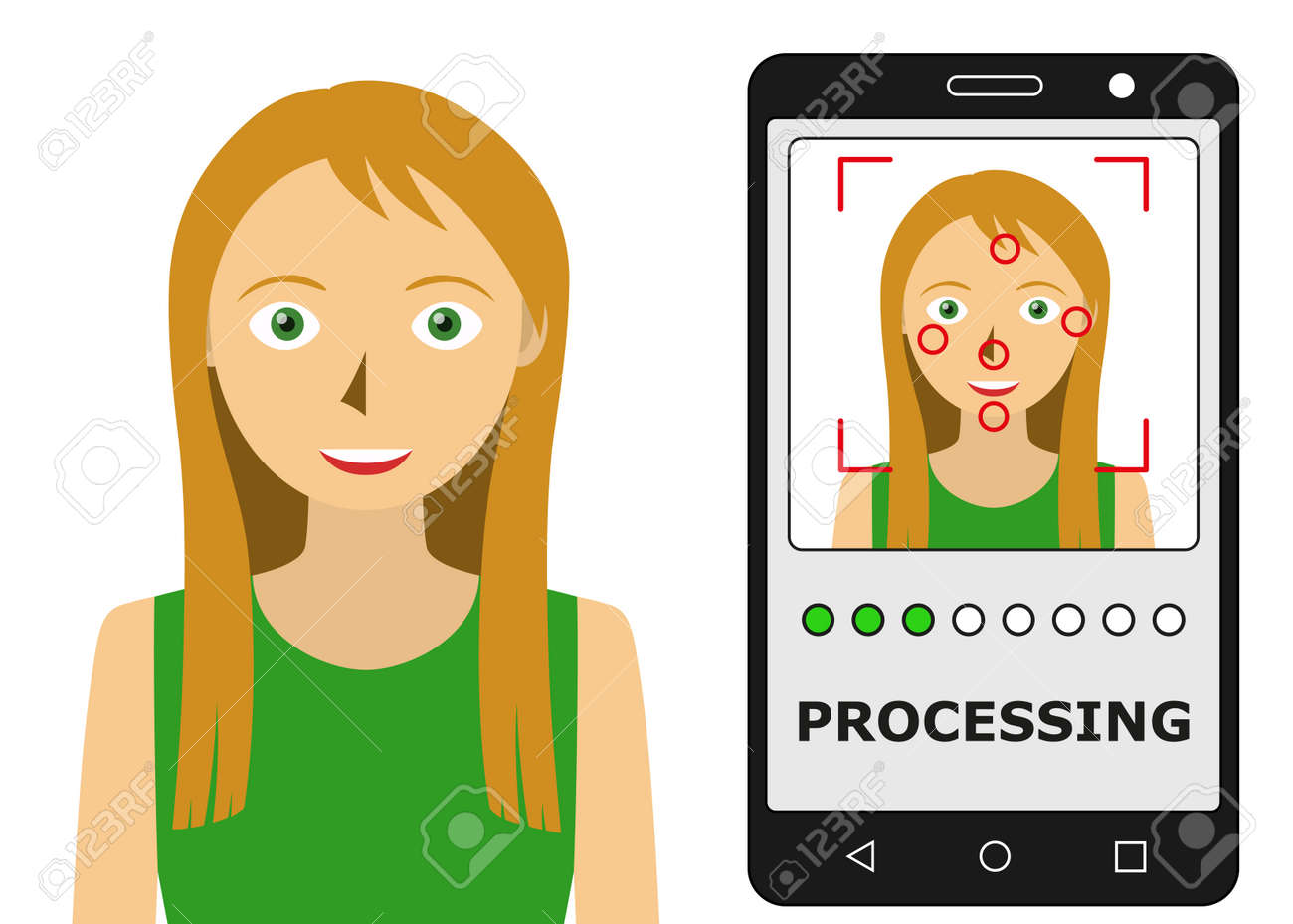 顔認識 スキャンの顔認証 バイオ メトリック認証 スキャナー技術を直面してください ベクトル図 のイラスト素材 ベクタ Image