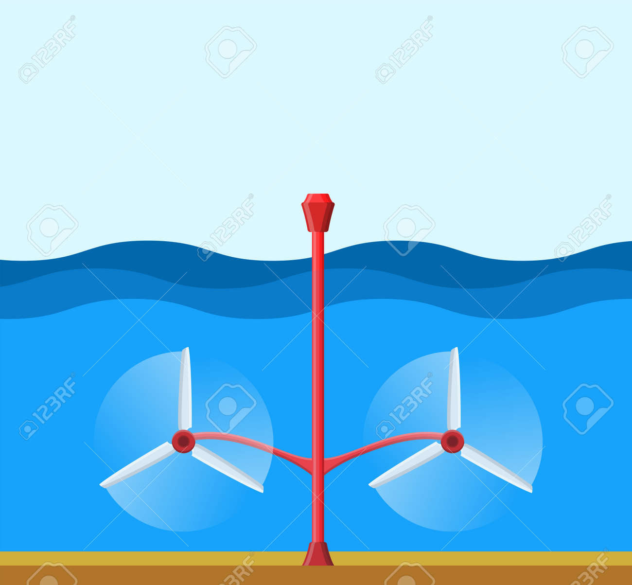 tidal power station flat style cartoon tidal tower station