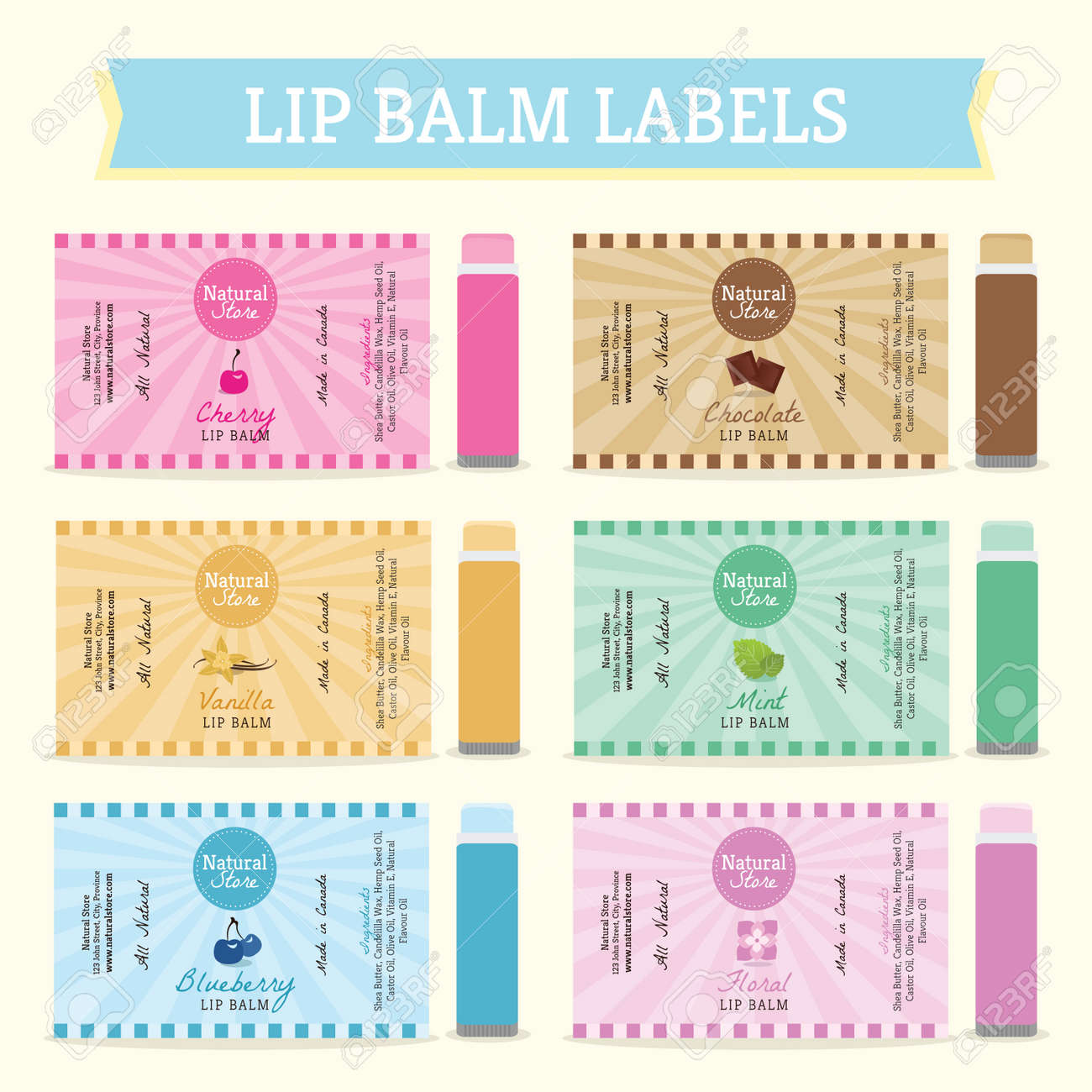 Lip Balm Labels Template Set Vector Illustration Royalty Free Throughout Lip Balm Label Template