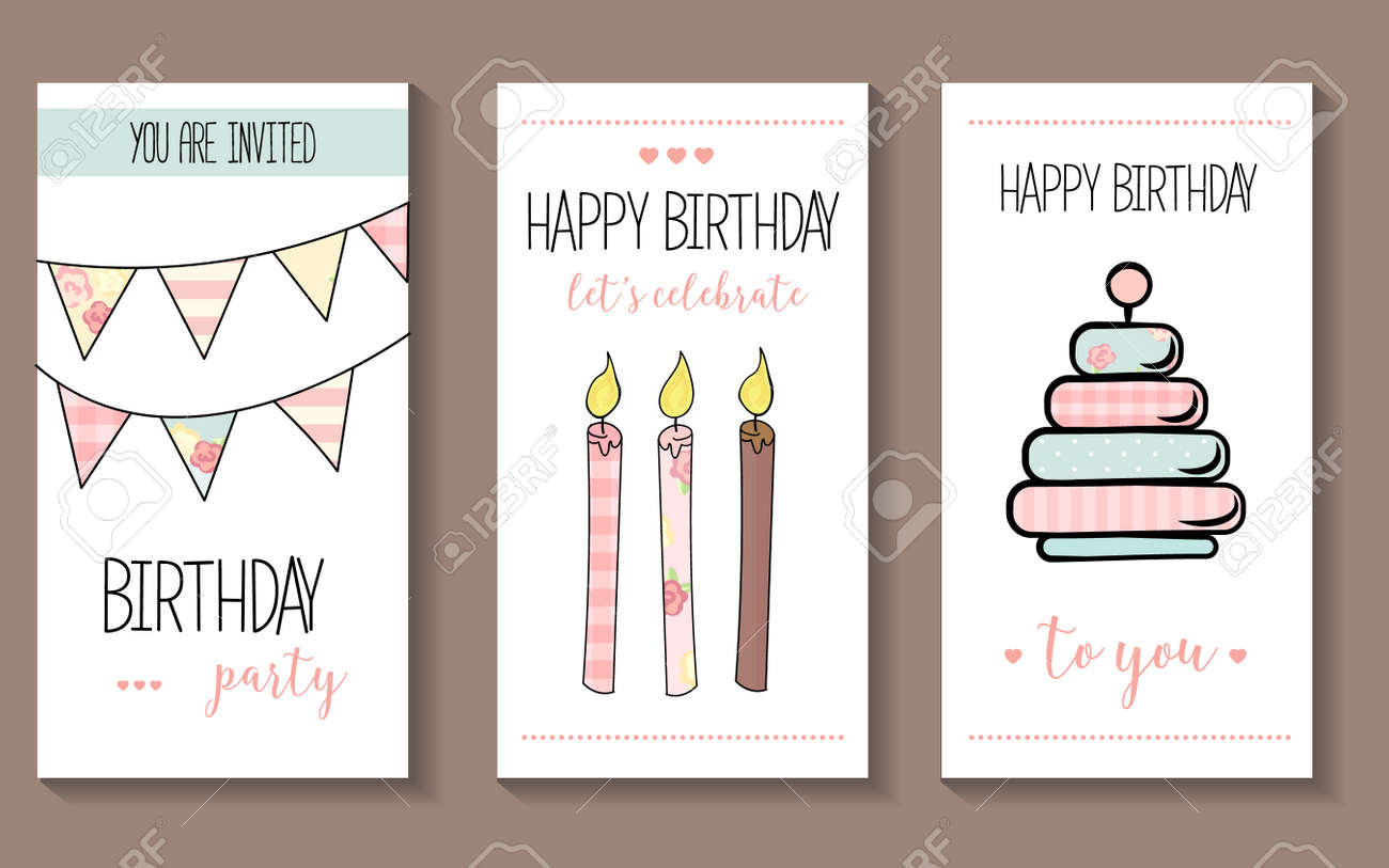 set of vector birthday party invitations or congratulation cards