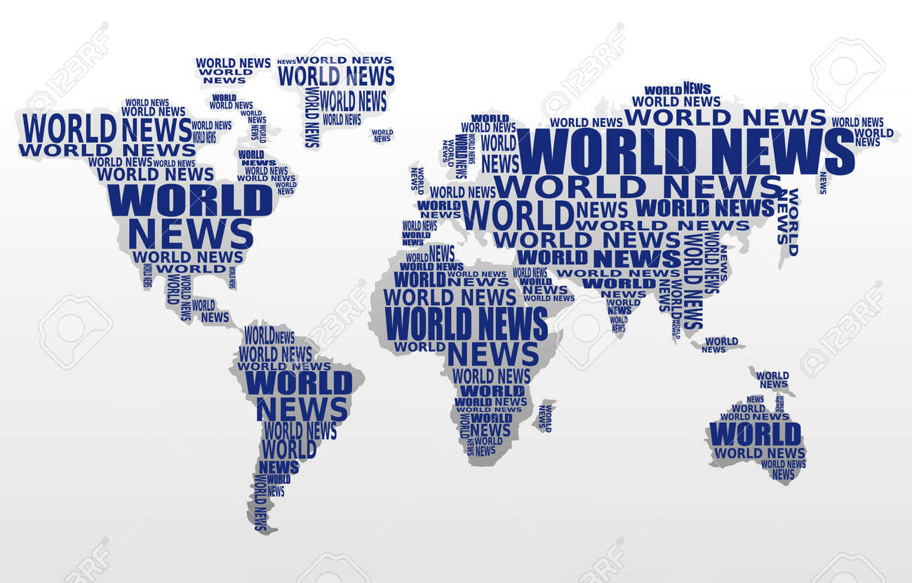 world news concept abstract world map made from world news words