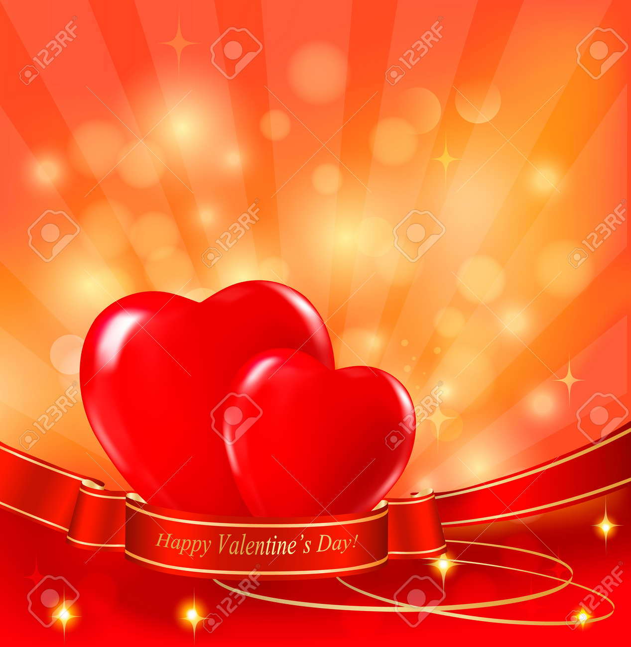 s day background with two hearts and ribbons vector day background