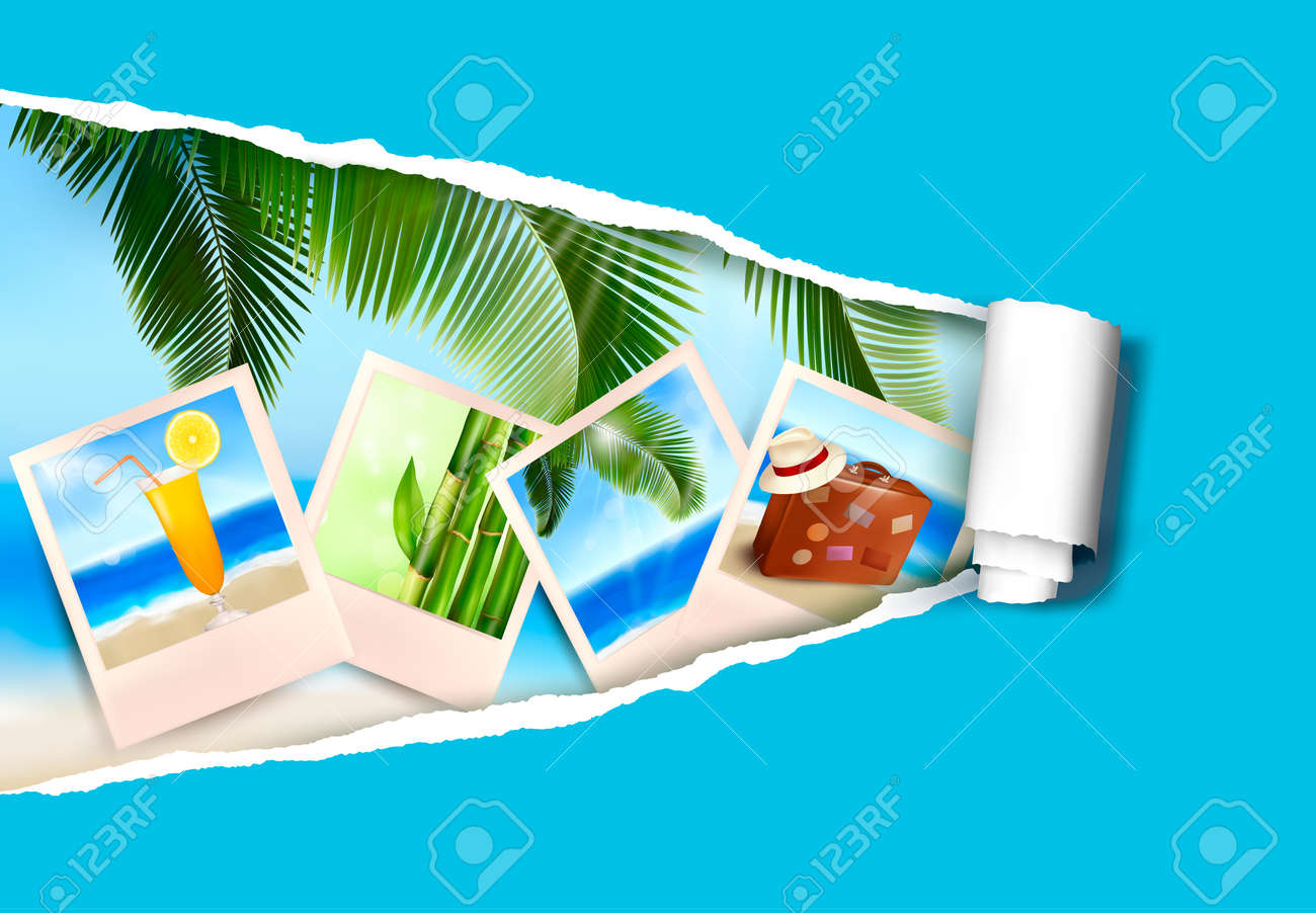 海辺と裂かれた紙夏祝日概念ベクトルの休日からの写真の背景 のイラスト素材 ベクタ Image 海辺と裂かれた紙夏祝日概念ベクトルの休日からの写真の背景 のイラスト素材 ベクタ Image