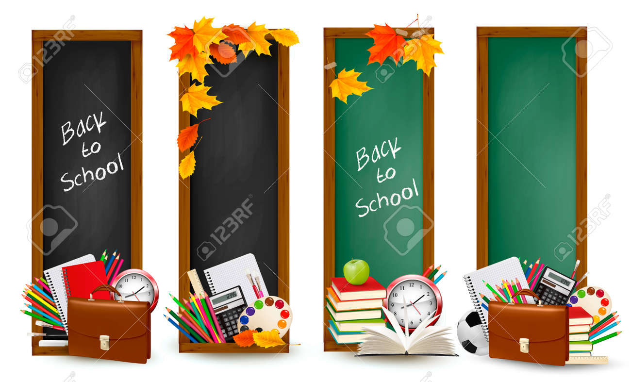 Back to school.Four banners with school supplies and autumn leaves. - 15564362 Back to school.Four banners with school supplies and autumn leaves. - 15564362