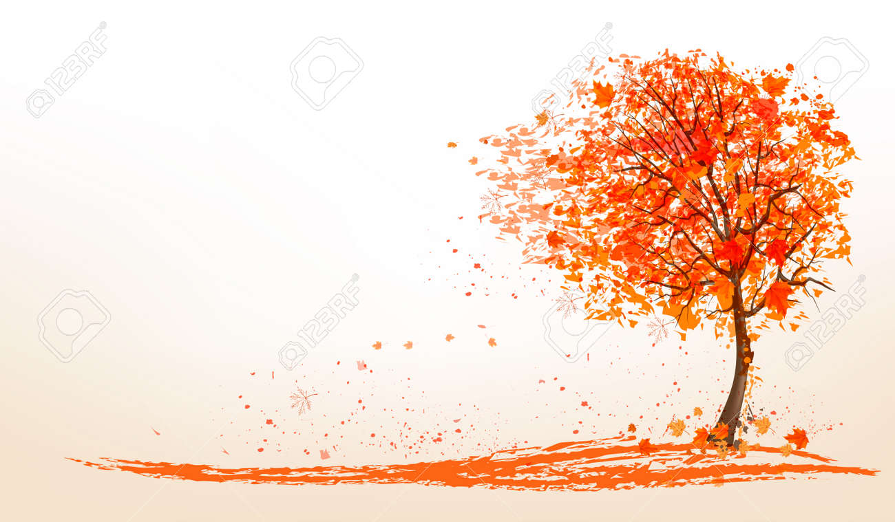 autumn background with a tree and golden leaves vector royalty