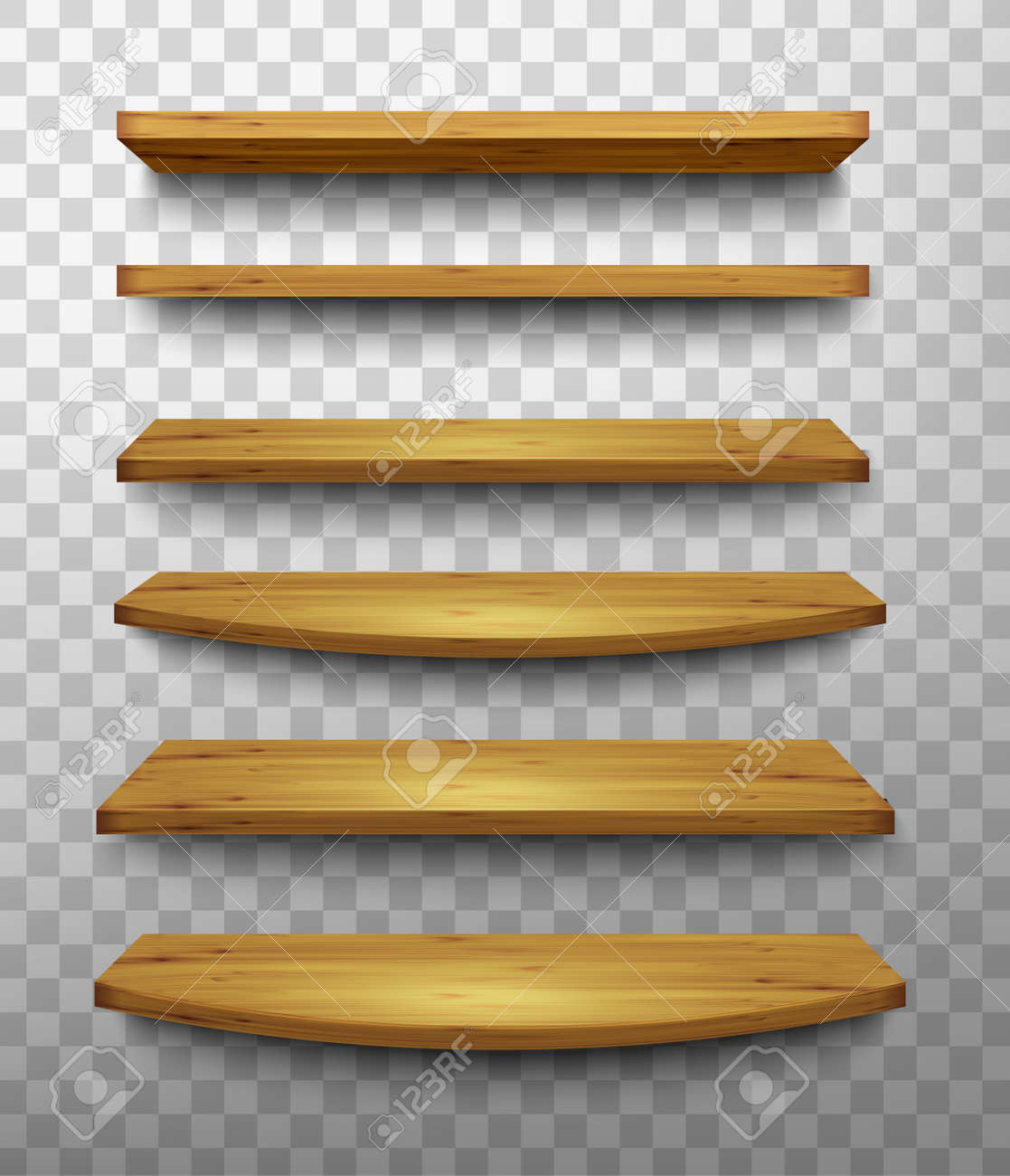 Set Of Wooden Shelves On A Transparent Background Vector Royalty Free Cliparts Vectors And Stock Illustration Image 63229123