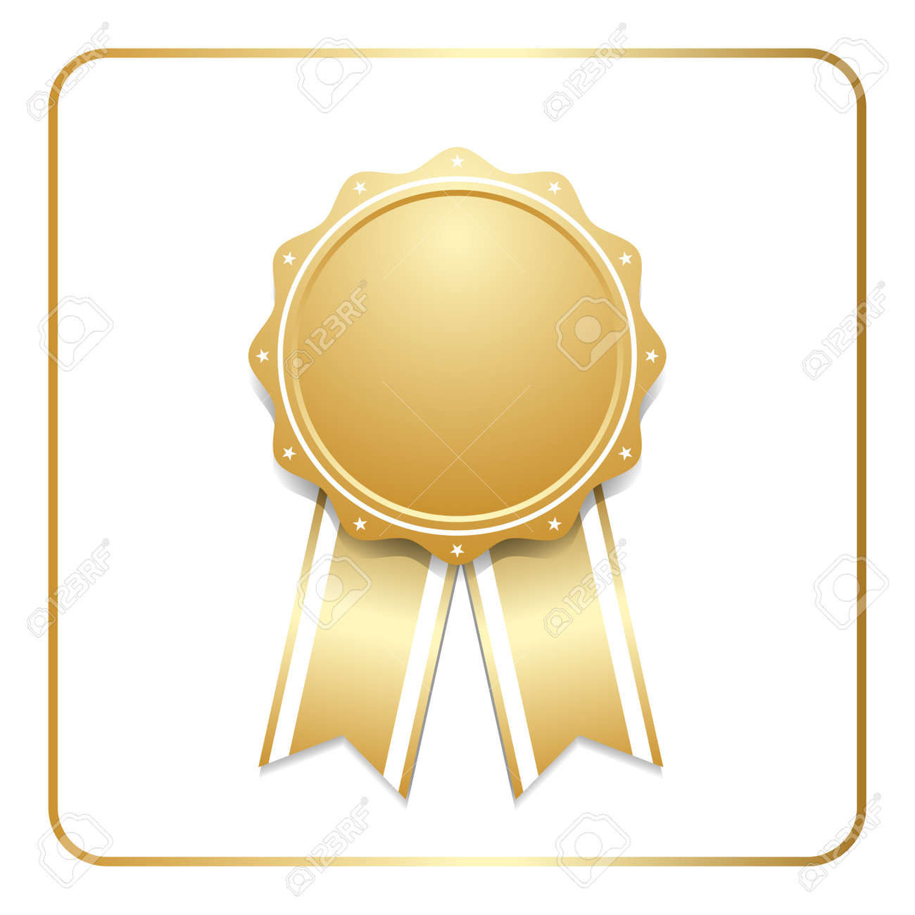 award ribbon gold icon blank medal with stars isolated on white
