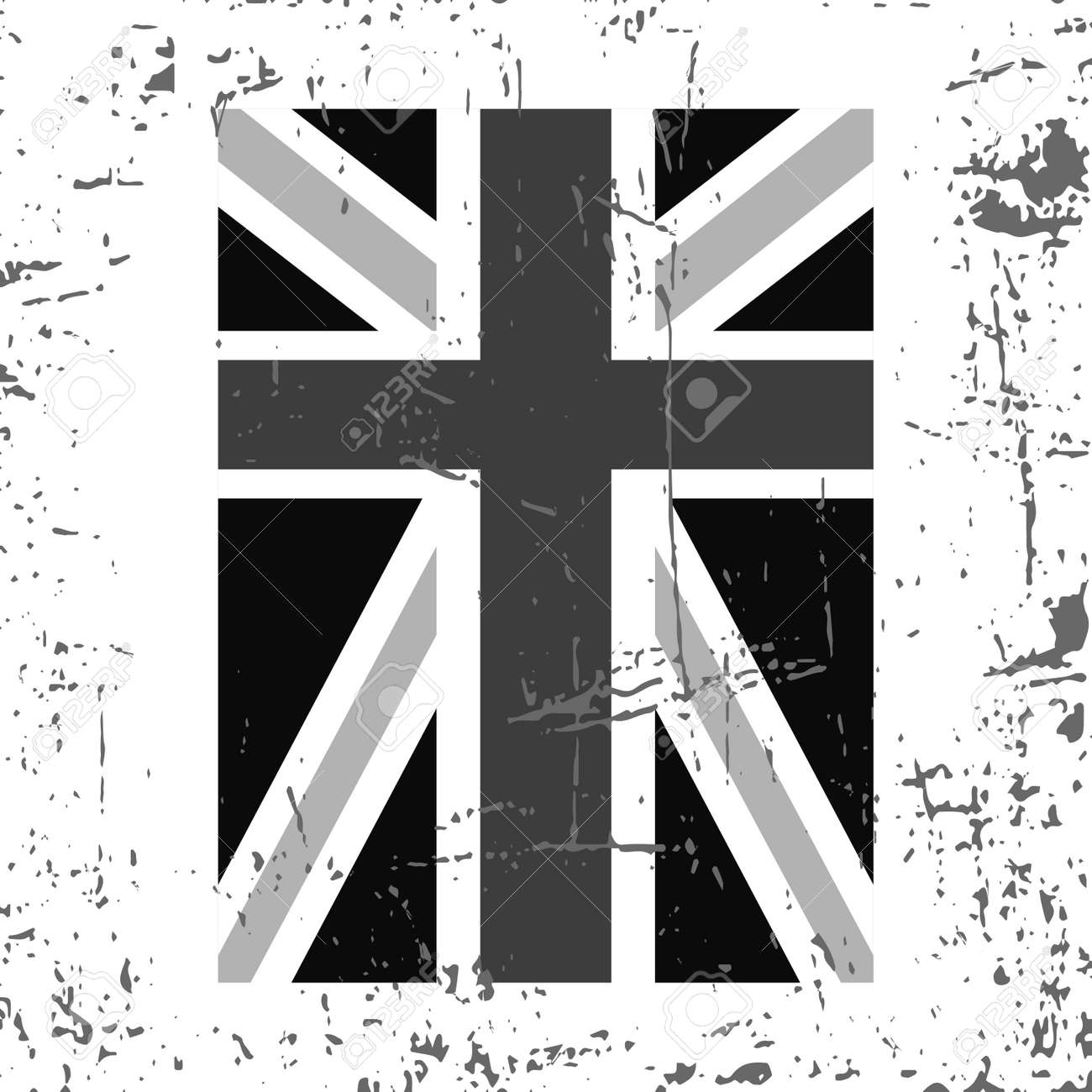 Britische Flagge Vertikal Grunge Alten Stil Grau Weiss Design Isoliert Auf Weissem Hintergrund Symbol England Grossbritannien Grossbritannien London Nationale Mode Vorlage Typografie Vektor Illustration Lizenzfrei Nutzbare Vektorgrafiken Clip