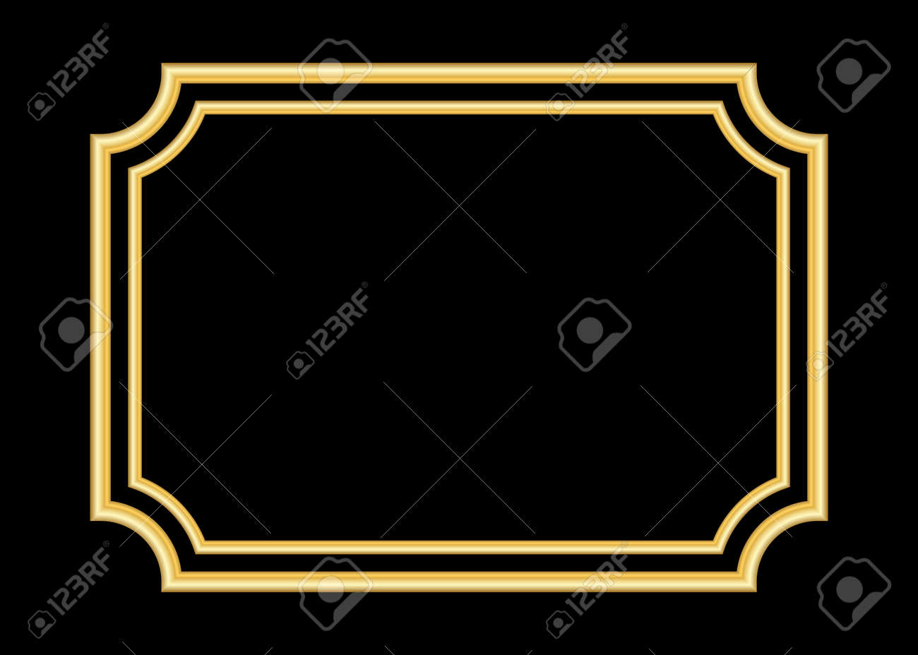ゴールド フレーム 美しいシンプルな黄金デザイン 黒の背景に分離されたビンテージ スタイルの装飾的なボーダー アールデコのエレガントなアート オブジェクト 装飾 写真 バナー スペースを空のコピー ベクトルの図 のイラスト素材 ベクタ Image
