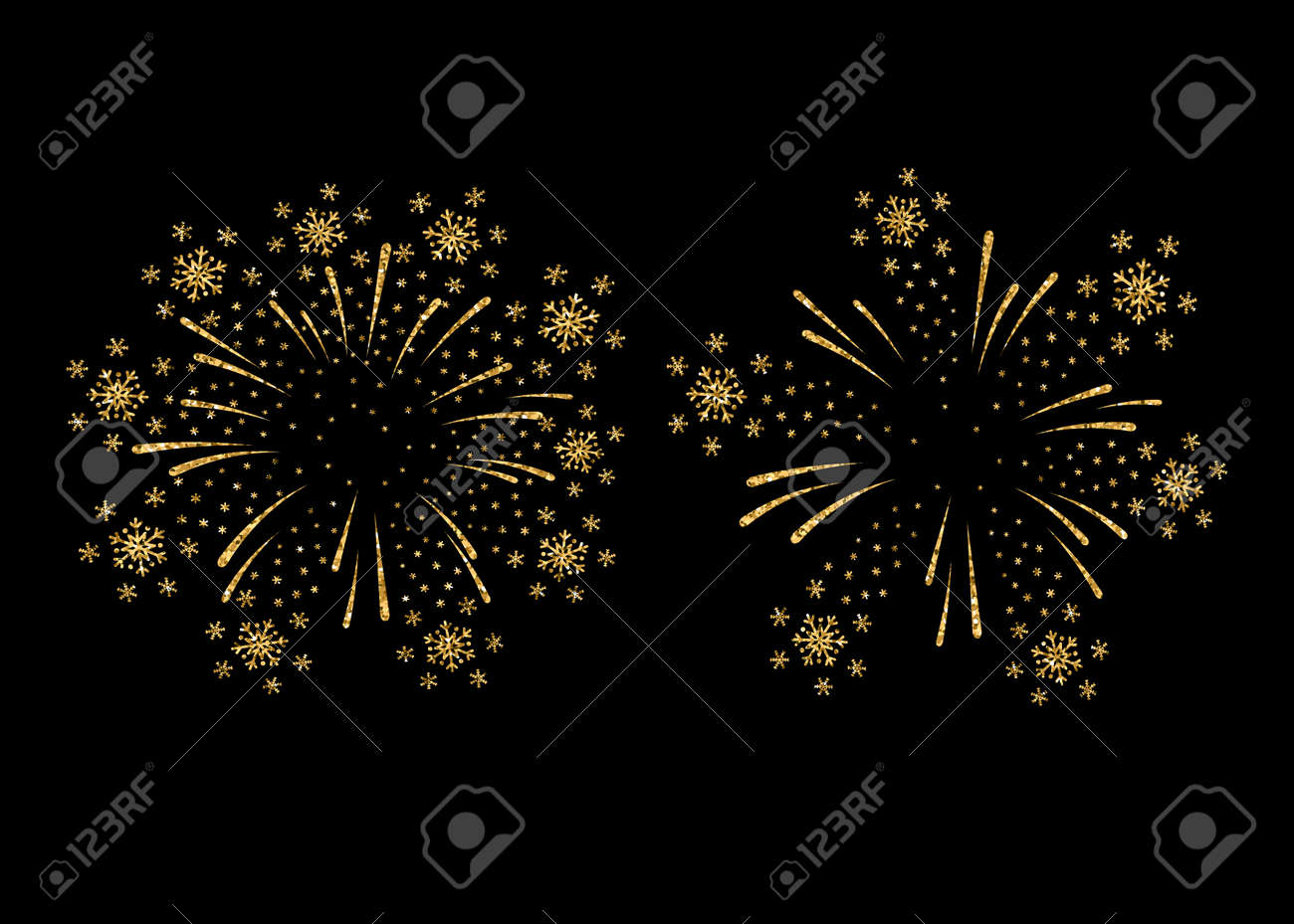 花火金セットを分離しました 黒の背景に美しい黄金の花火 クリスマス カード 新年あけましておめでとうございますお祝い 記念日 祭のための明るい装飾 フラット デザイン ベクトル イラスト のイラスト素材 ベクタ Image