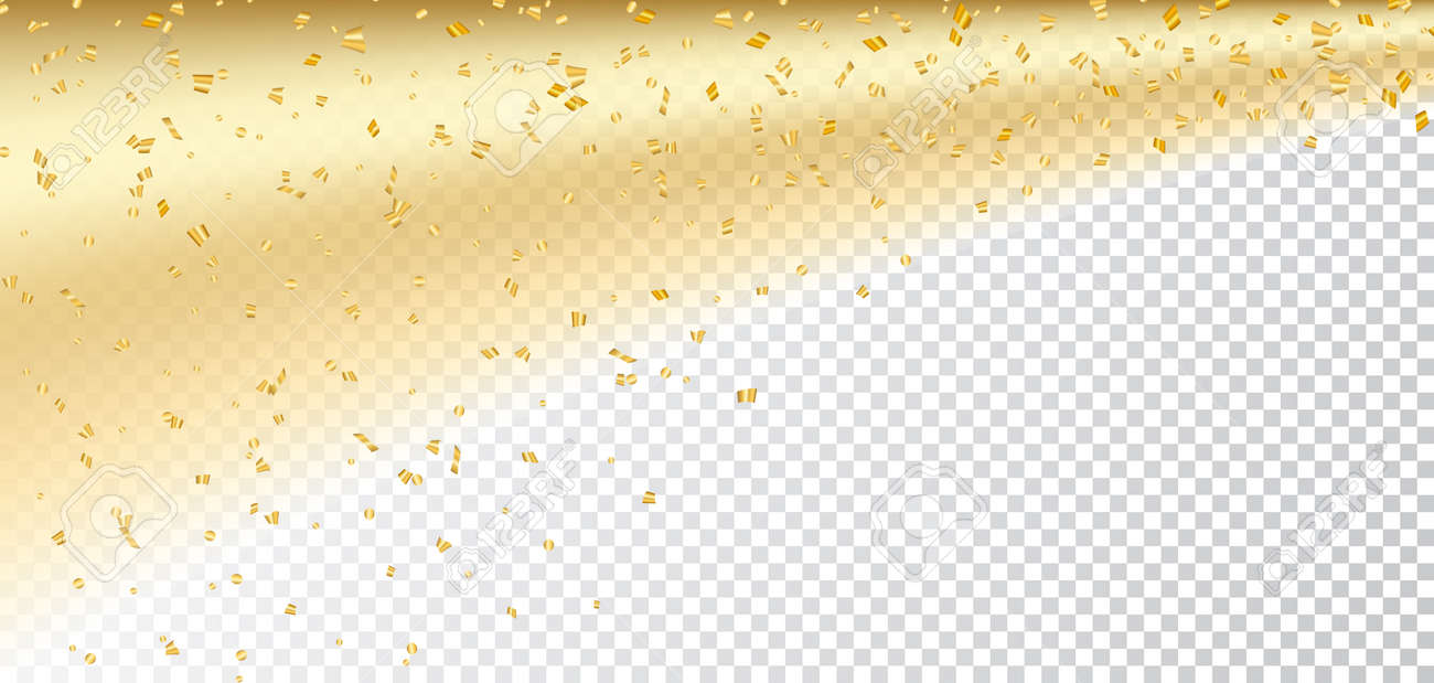 白い透明なクリスマス背景に金の紙吹雪 黄金の輝き キラキラほこり 抽象的なデザイン幸せな新年カード グリーティング カード 休日を祝います 輝く道尾彗星ベクトル図のイラスト素材 ベクタ Image