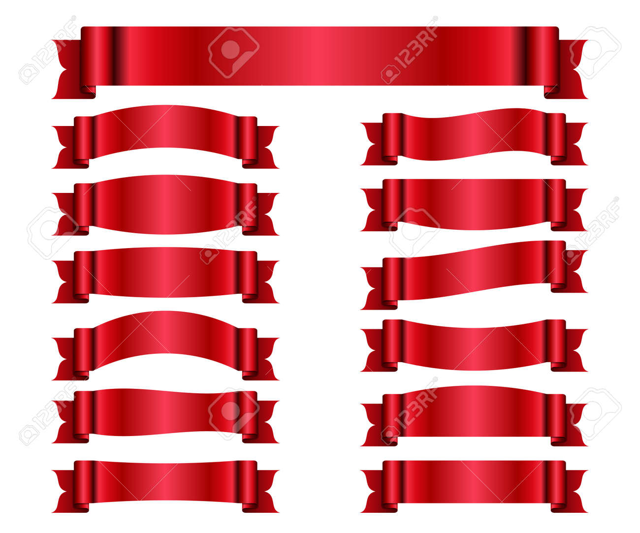 red ribbons set satin blank banners collection design label