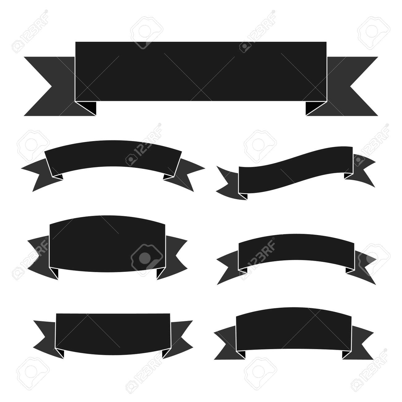 black ribbon banners set vintage decoration elements isolated