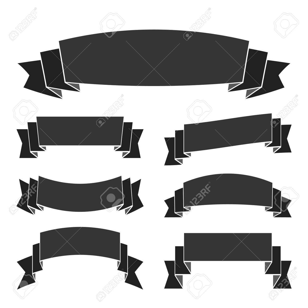 black ribbon banners set vintage decoration elements isolated
