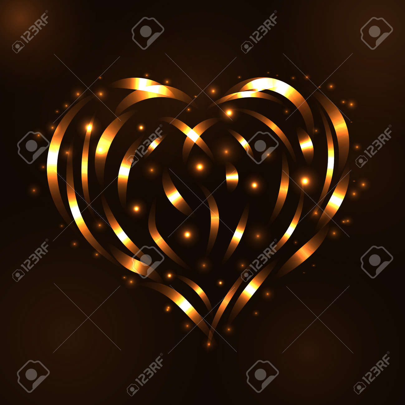 gold heart light tracing effect glowing magic fire trace sparkle