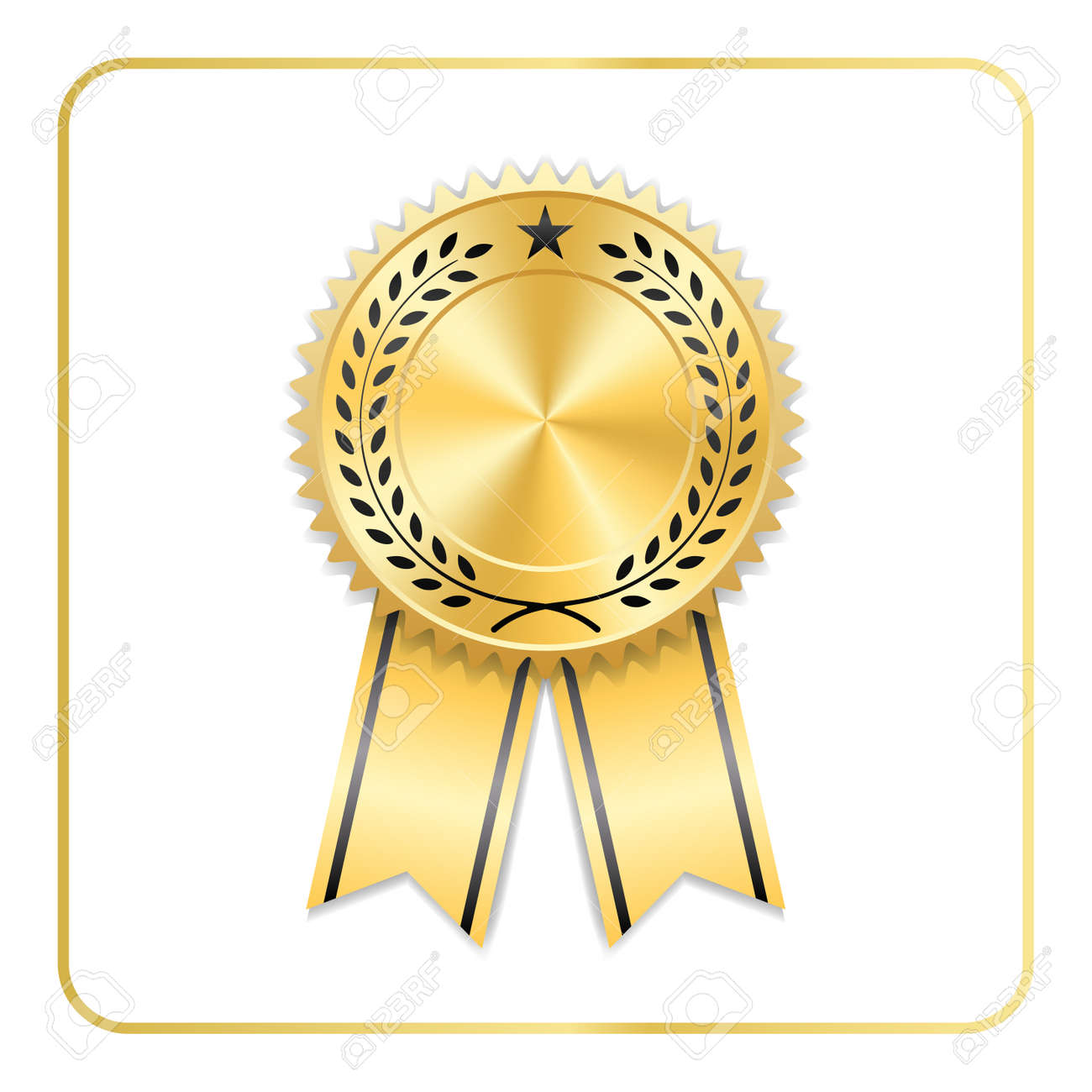 award ribbon gold icon blank medal with laurel wreath isolated