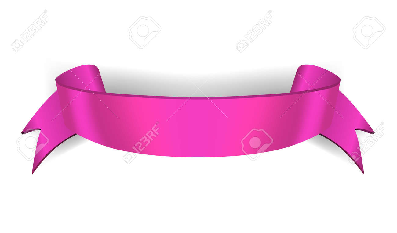 pink ribbon banner satin glossy bow blank design label scroll
