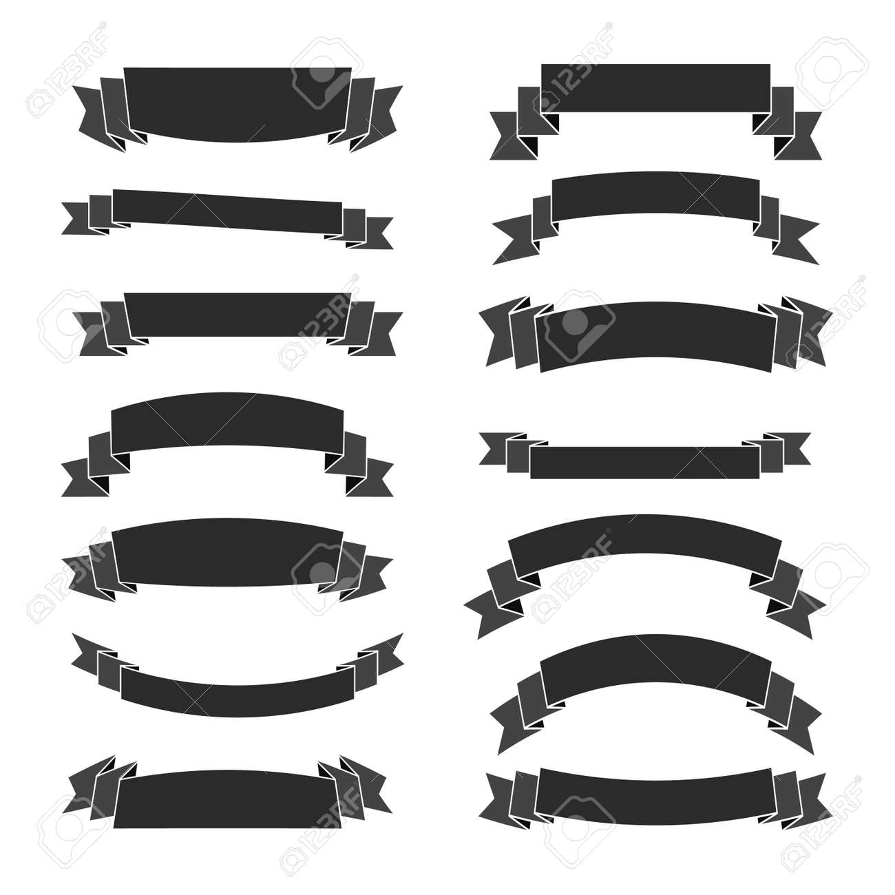 black ribbon banners set vintage decoration elements isolated