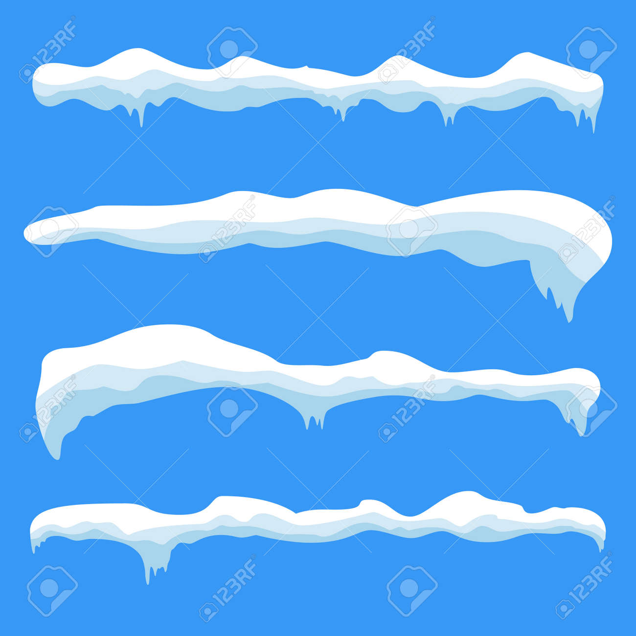 snow ice icicle set winter design white blue snow template