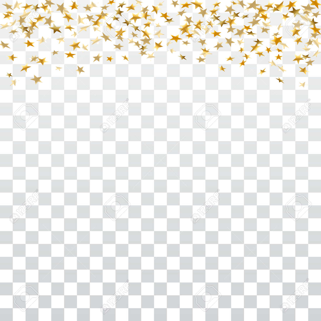 gold stars falling confetti isolated on white transparent background