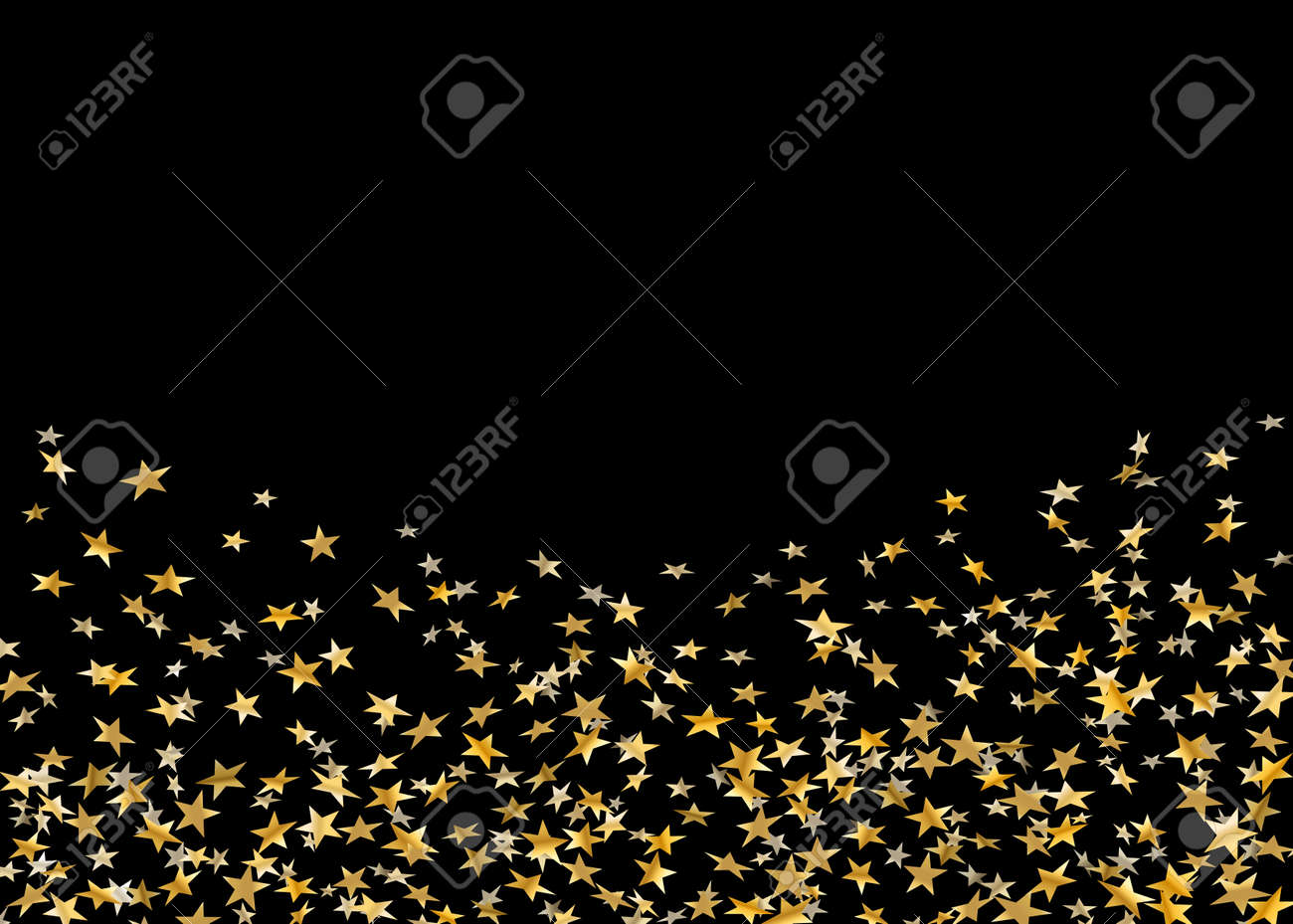 ゴールド スターを黒の背景に分離落下の紙吹雪 金色の抽象的なランダム パターン クリスマス カード 新しい年末年始 光沢のある紙吹雪紙スター 階ベクトル イラスト キラキラ爆発のイラスト素材 ベクタ Image