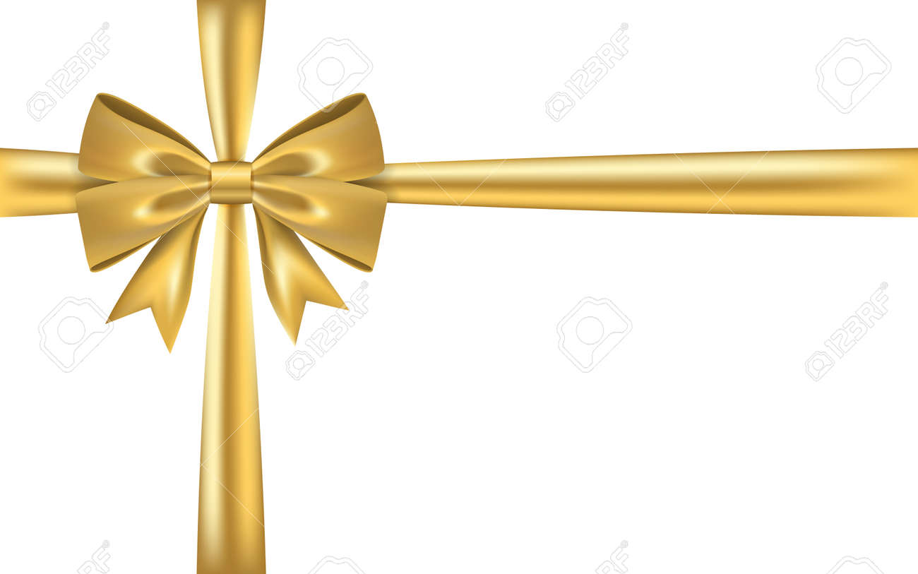 Gold bow. Gift present golden shiny ribbon. Vector (1822361)