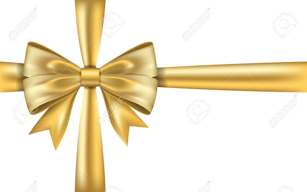 gold gift bow ribbon golden bow tie isolated on white background