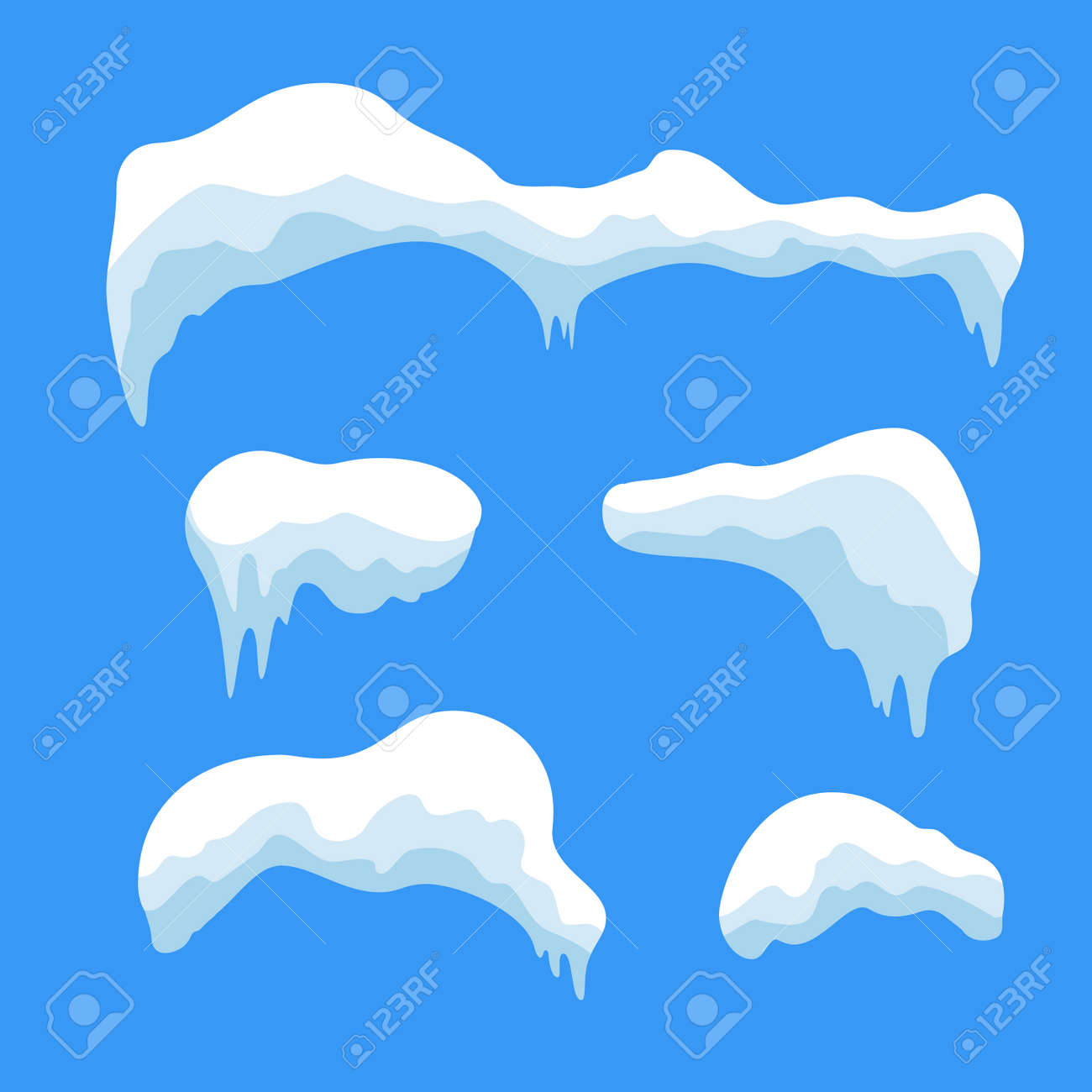 snow ice icicle set winter design white blue snow template