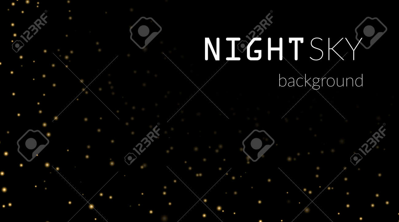 夜空の黒の背景の金の星 暗い天文学領域のテンプレートです 銀河星空の壁紙パターン 光沢のある金色の星夜空宇宙 ベクター グラフィックの壁紙コスモスの星 のイラスト素材 ベクタ Image